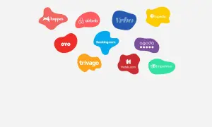 Logotypy platform rezerwacji: Hopper, Airbnb, Vrbo, Expedia, OYO, Booking.com, Agoda, Trivago, Hotels.com, TripAdvisor. Idealne dla każdego channel manager.
