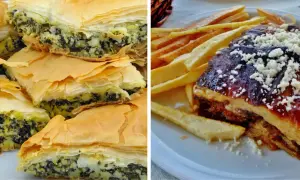 Pyszne ciasto ze szpinakiem i serem feta oraz musaka z frytkami – klasyki kuchni greckiej.